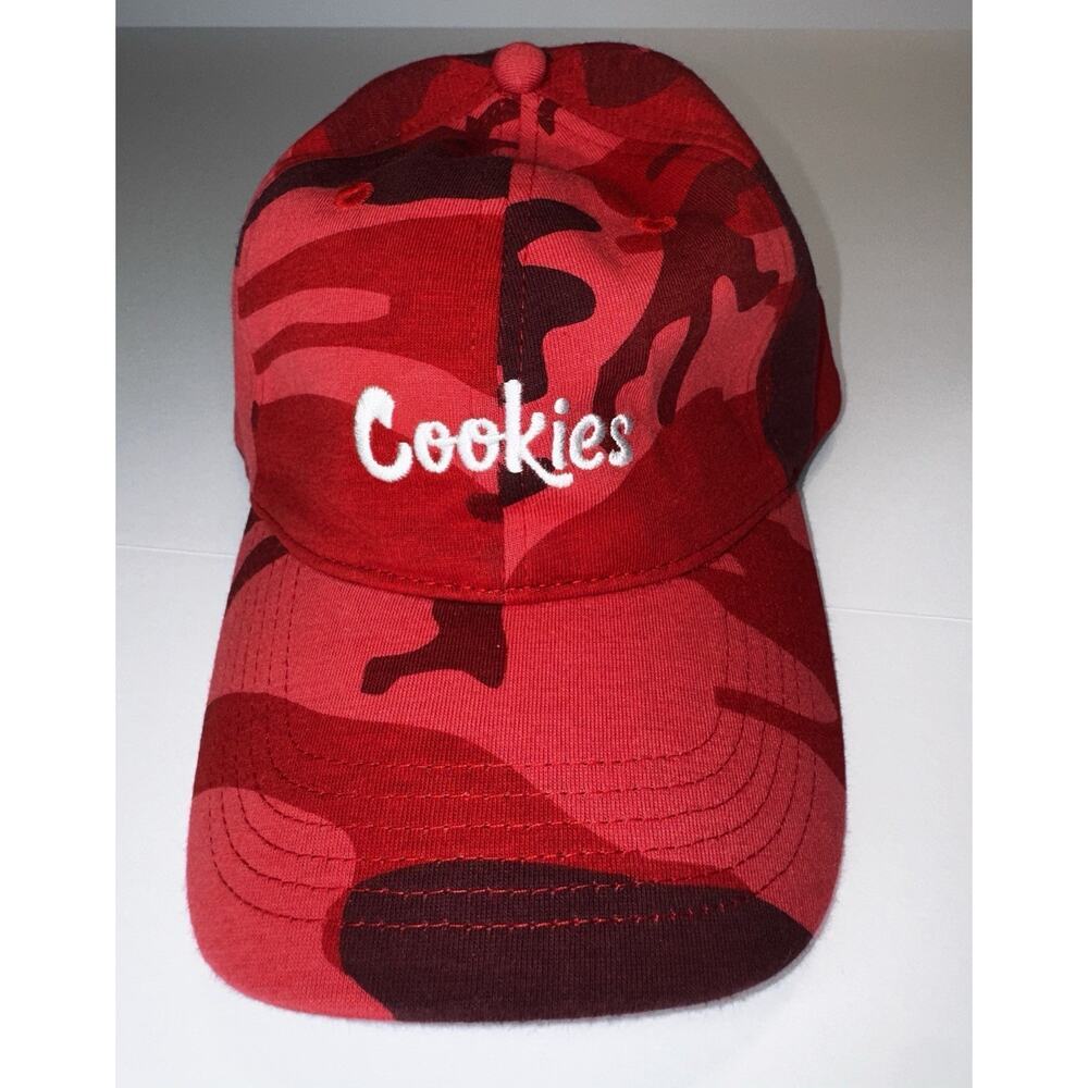 Cookies Red Camo Strapback Hat White Logo One Size Streetwear Cap